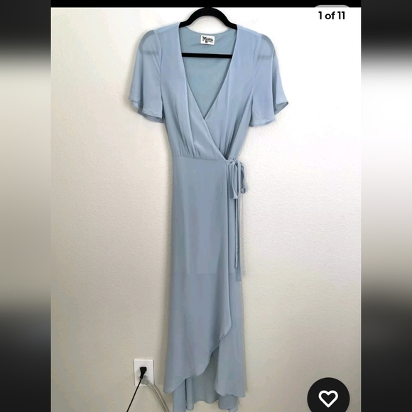 Show Me Your Mumu Maxi Dress Womens Sz M Blue Noelle Flutter Wrap Short Sleeve - Picture 1 of 11